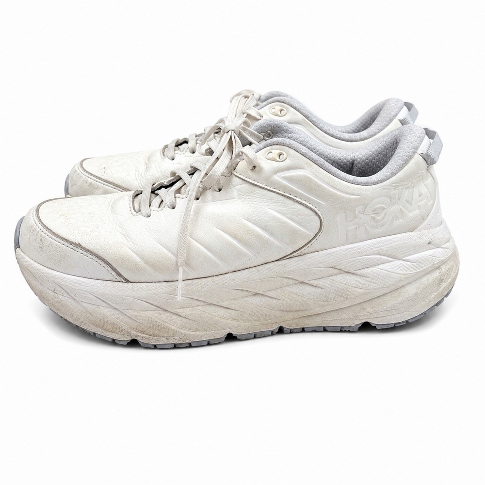 HOKA ONE ONE M Bondi SR Mens 10 White Leather Slip Resistant Work Shoes EU 44